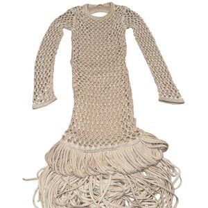 Diotima Medusa Backless Fringe Knit White Cream Maxi Dress Women's 1 X-Small XS